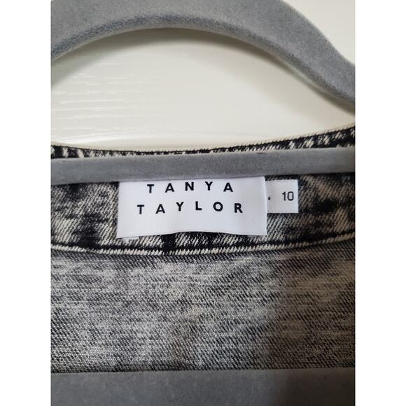 Tanya Taylor Retro Grey Black Faded Denim V Neck Shift Mini Dress, Size 10 - Picture 2 of 10